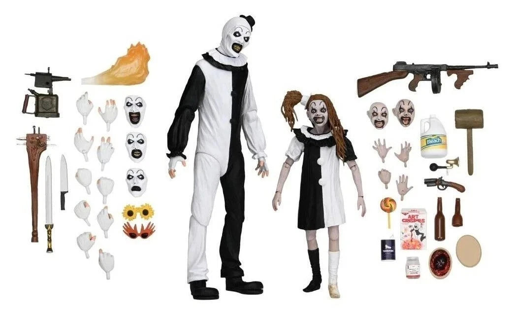 Terrifier 2 ultimate art the clown and little pale girl action figures
