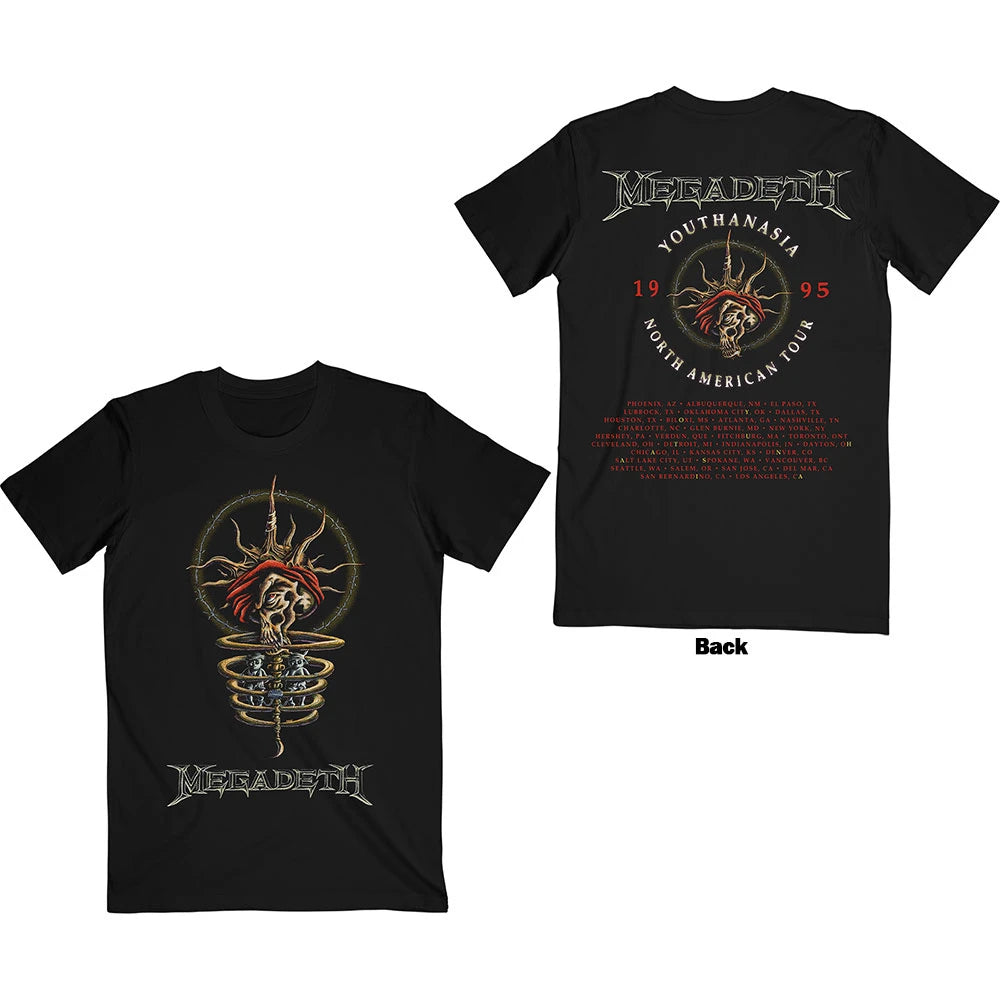 Megadeth Unisex T-Shirt: Youthanasia 1995 North American Tour (Black) (Back Print)