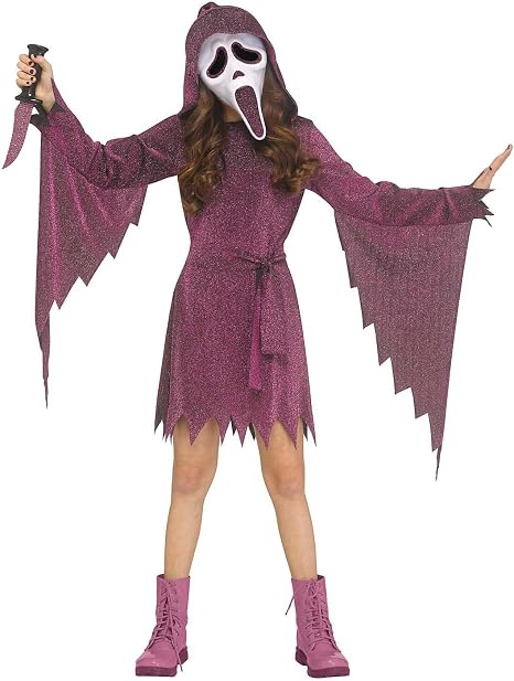 Girls Raspberry Glitter Ghost Face M Kids 8-10