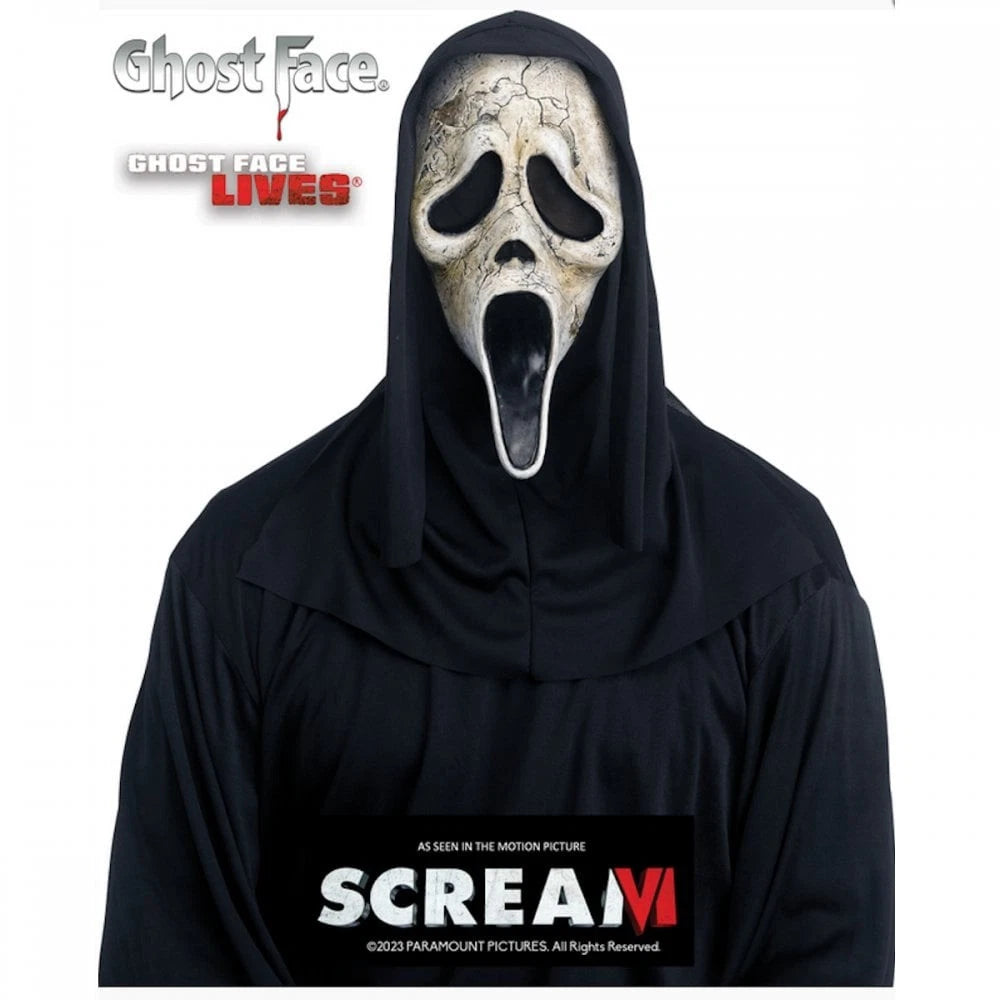 Adult Ghost Face AGED Scream Mask w Hood Official Fun World Fancy Dress